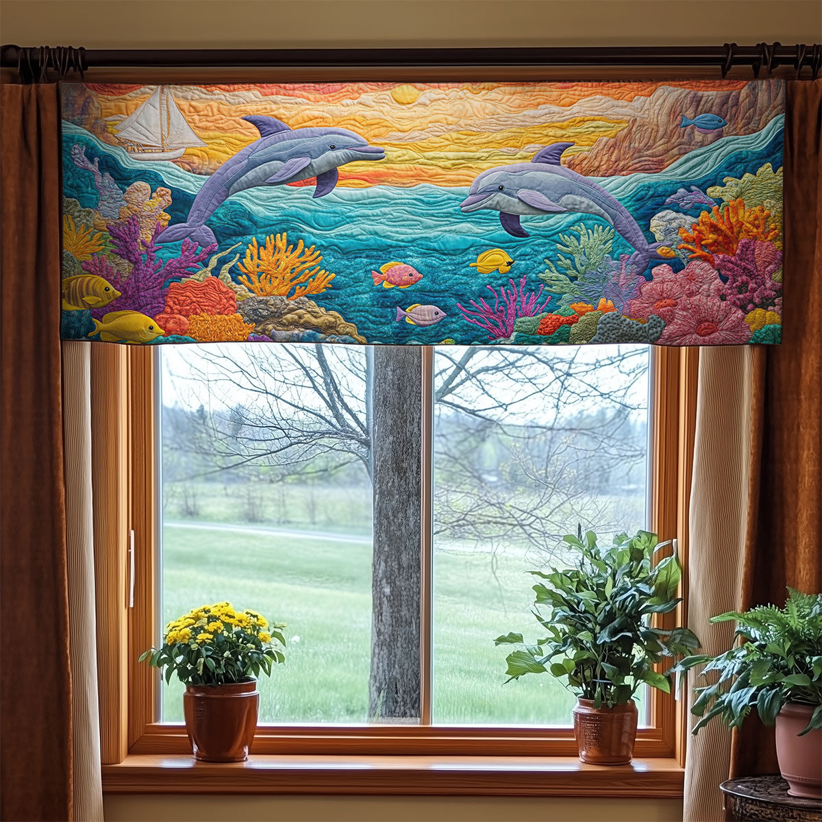 Dolphin Coral WX1305017CL Quilted Valance