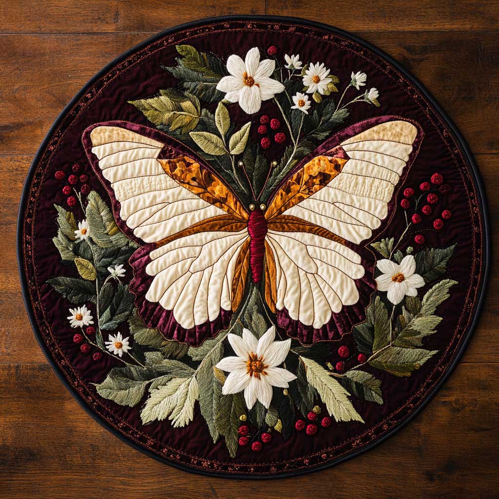 Garden Butterfly WN2804033CL Quilted Round Mat