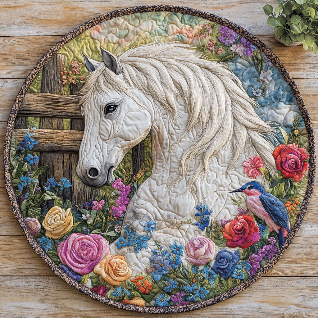 Horse Flower Garden CW0807025CL Quilted Round Mat