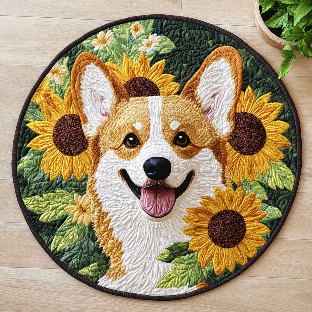 Happy Corgi CW2306023CL Quilted Round Mat