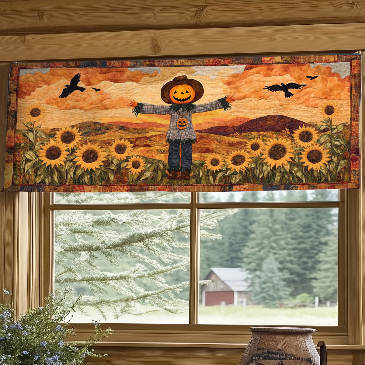 Scarecrow In Sunflower WY0805004CL Quilted Valance