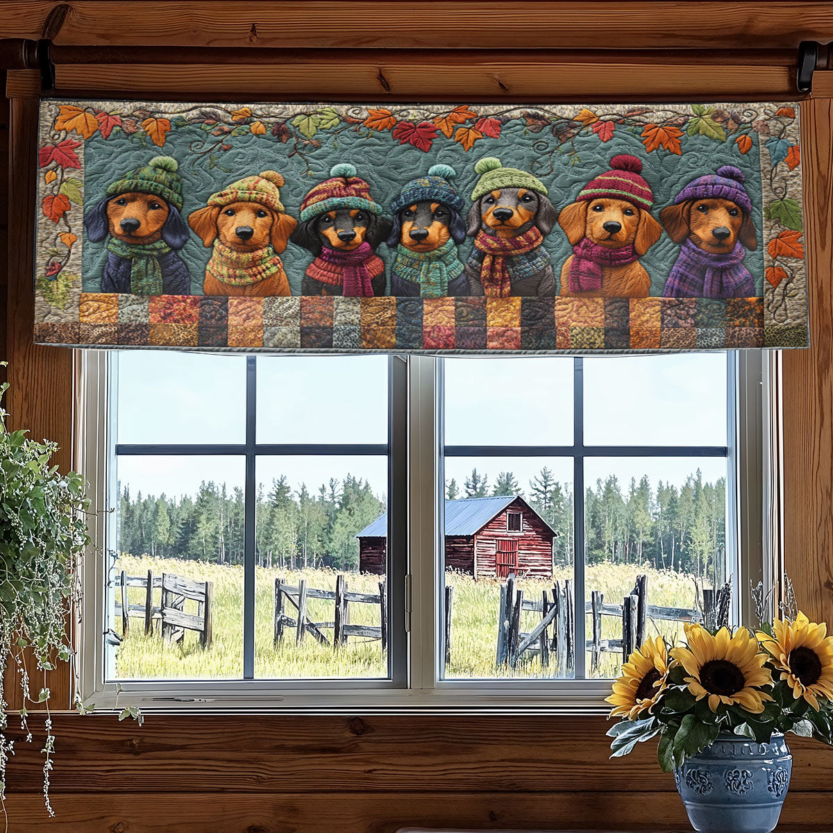 Dachshund Cozy Blocks WN2907032CL Quilted Valance
