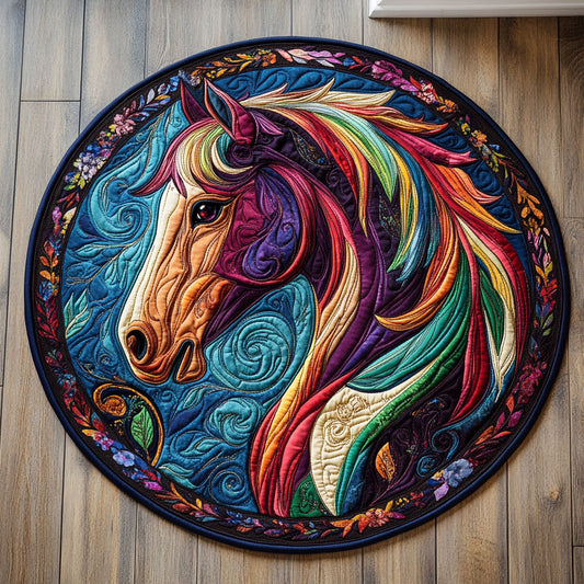 Multi-Colored Horse CQ1206043CL Quilted Round Mat