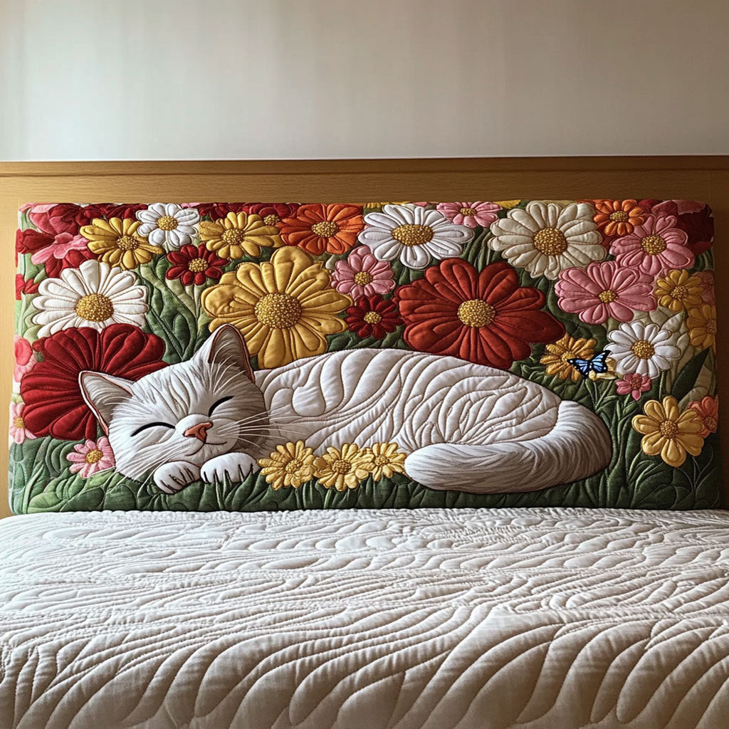 Floral Chilling Cat QA2012005CL Quilted Headboard Slipcover
