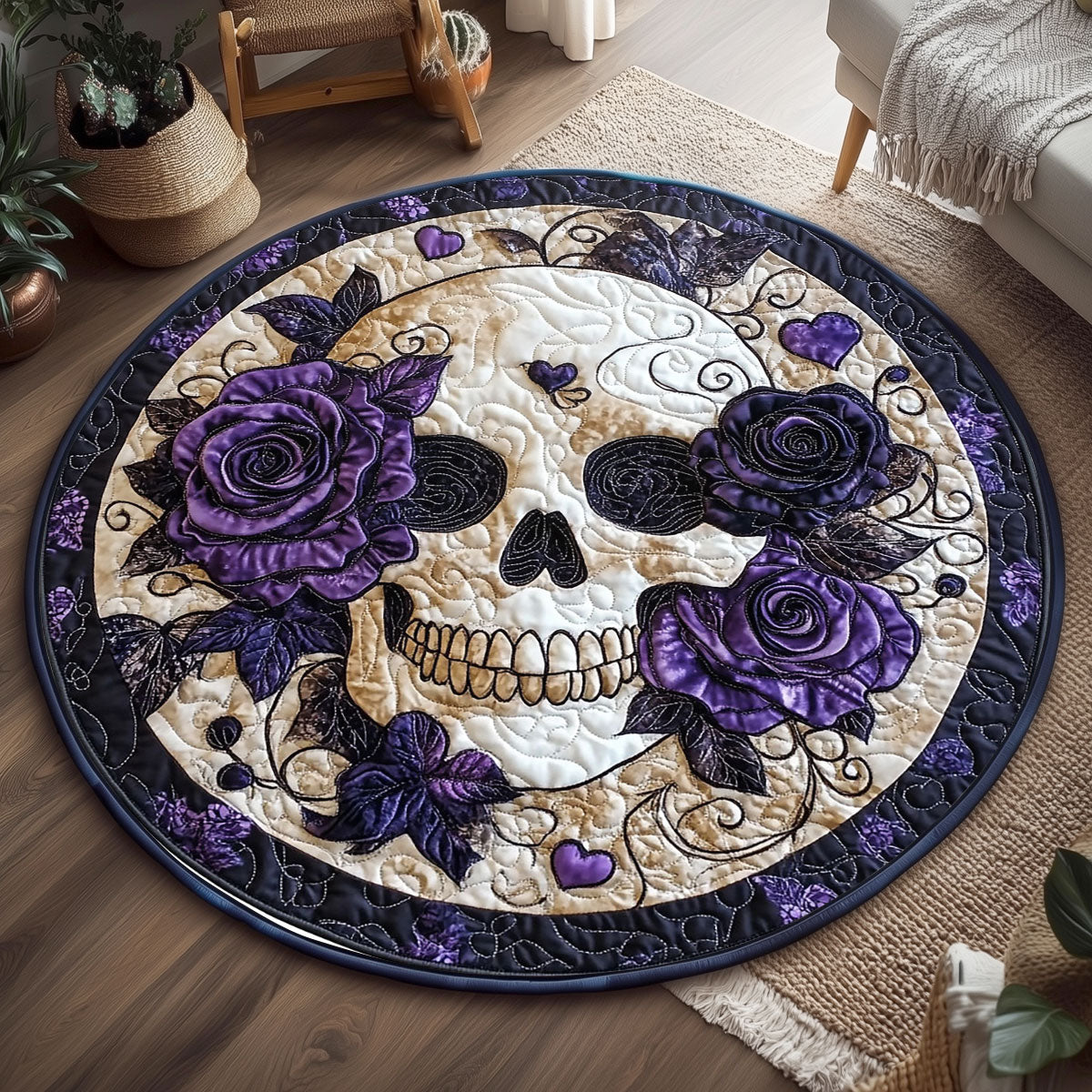 Floral Midnight Requiem WP2304010CL Quilted Round Mat