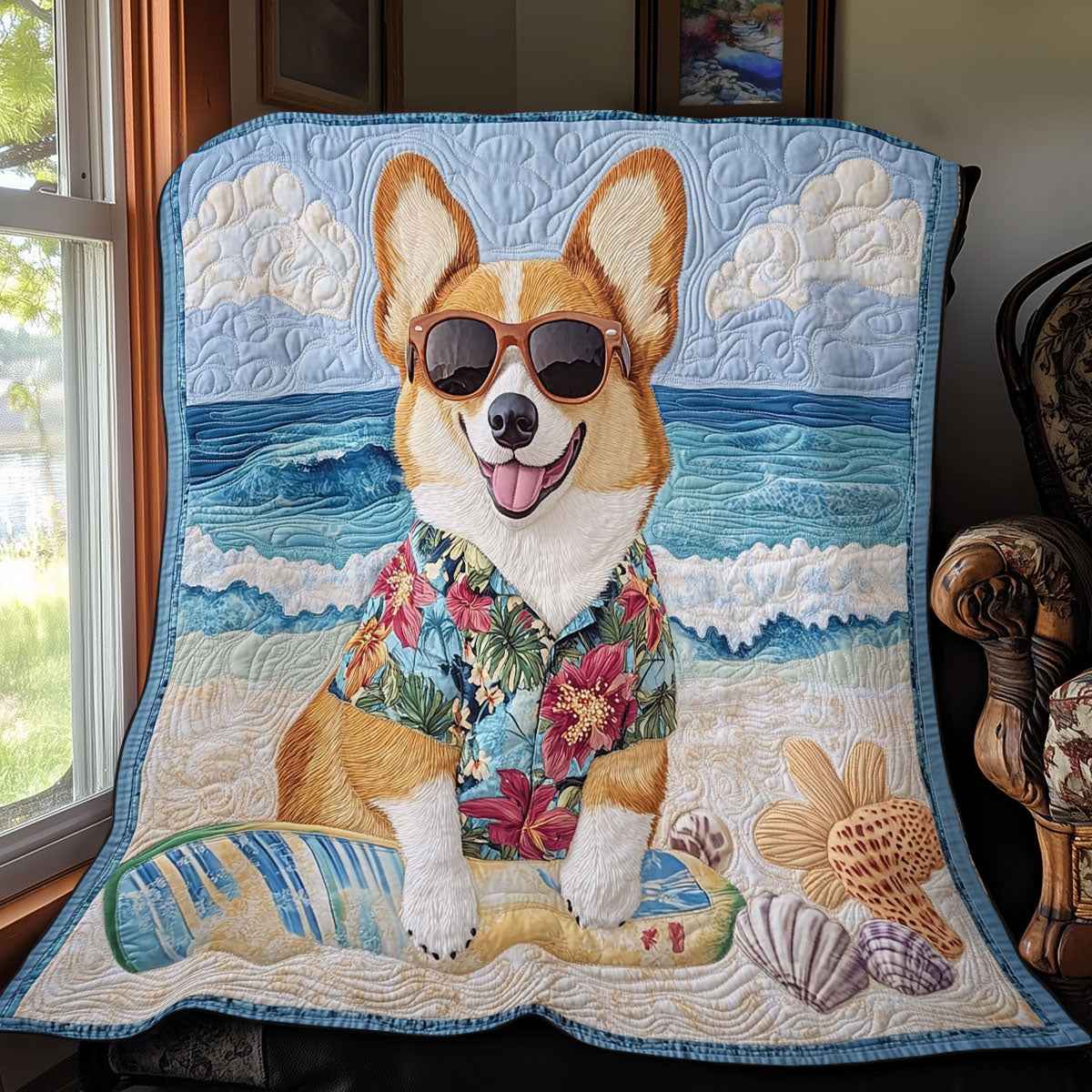 Beach Corgi CP1208101CL Quilt