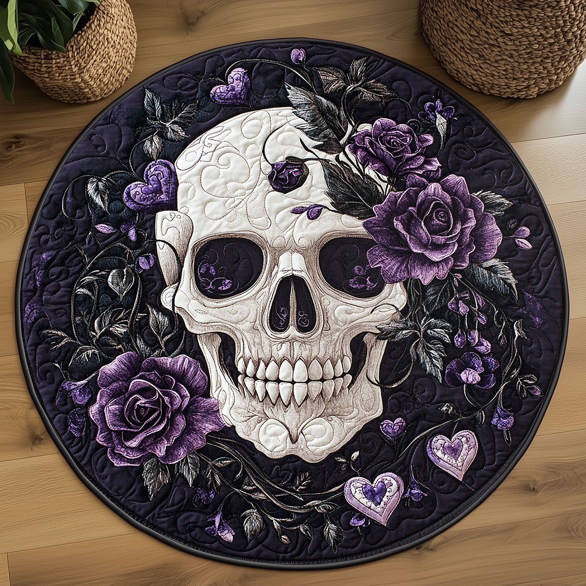 Mysterious Rose Skull WP2204047CL Quilted Round Mat