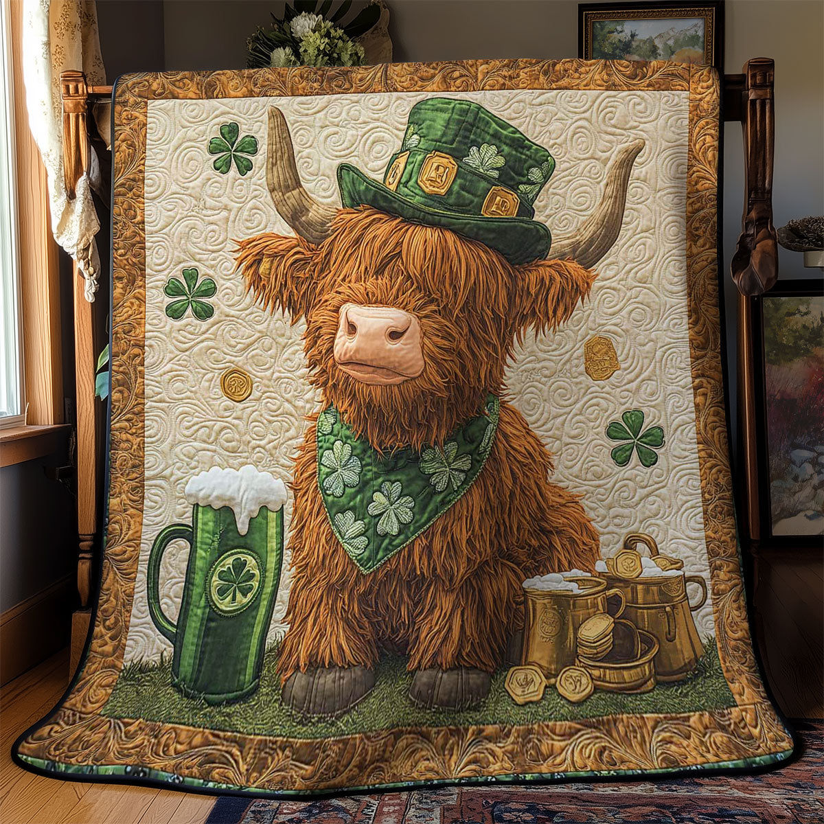 Green Highland Cow Charm WN2712030CL Quilt