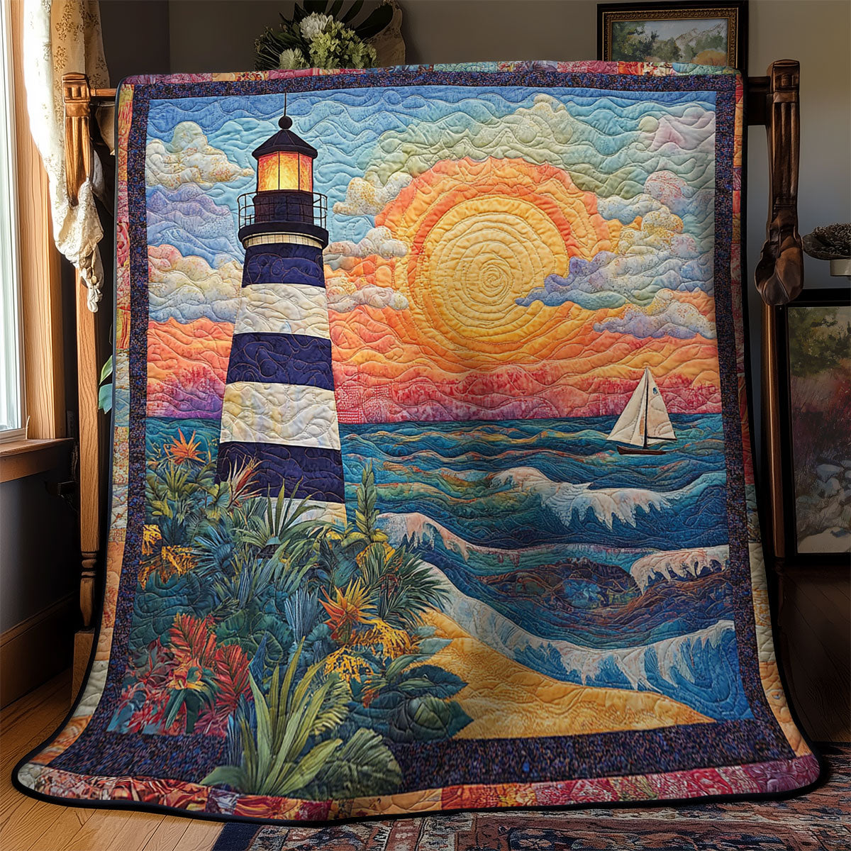 Lighthouse In Sunrise WY2003075CL Quilt