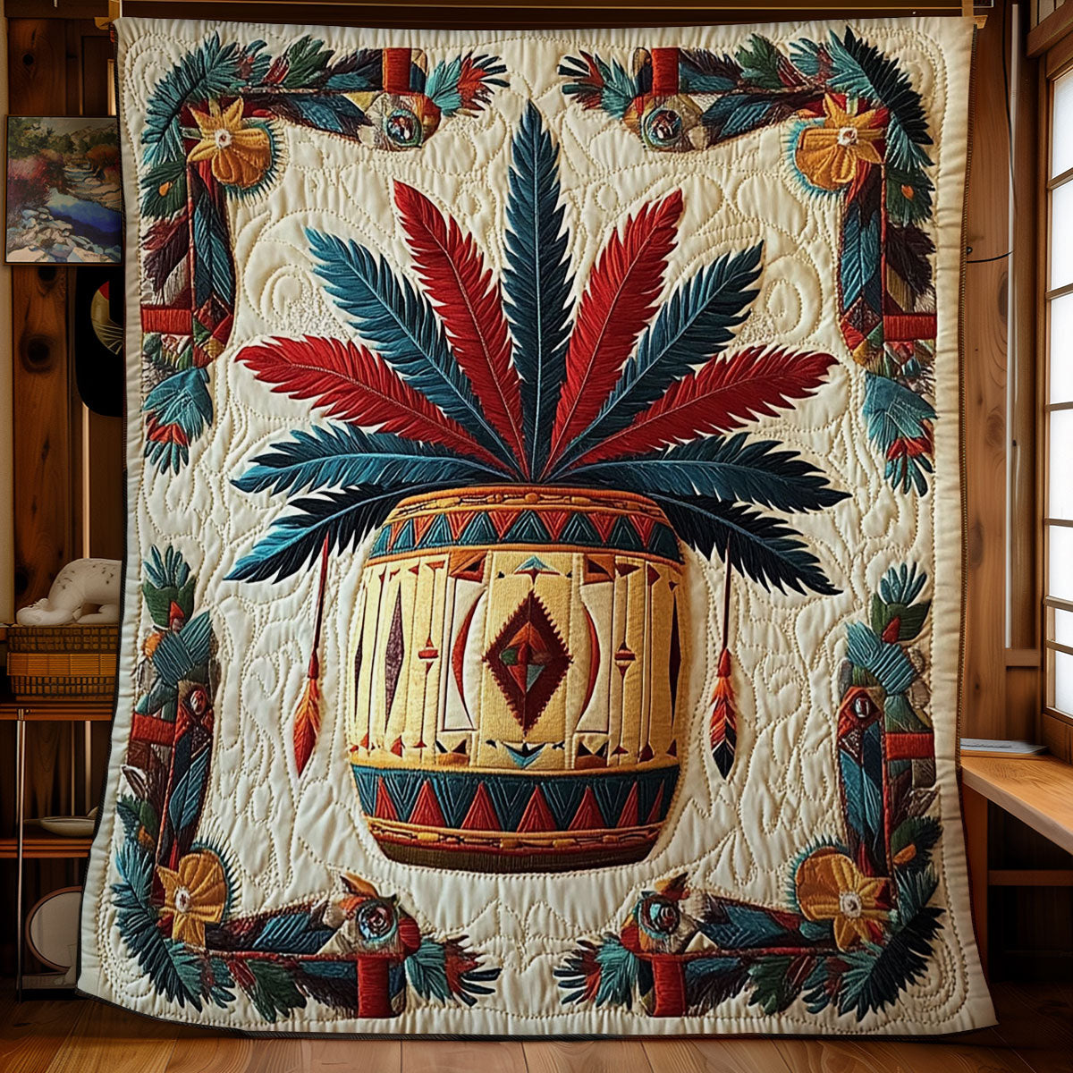 Native Feather Drum WY2101070CL Quilt