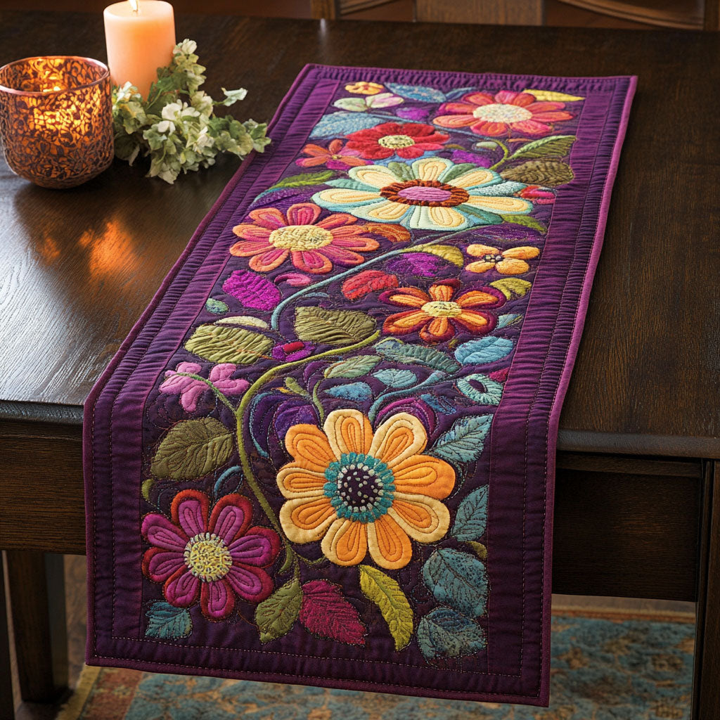 Dreamy Purple Flowers WU0303001CL Quilted Table Runner
