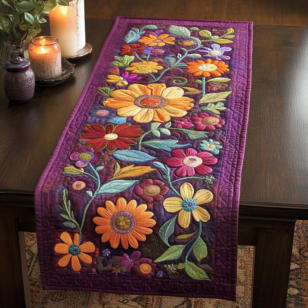Dreamy Purple Flowers WU0303003CL Quilted Table Runner