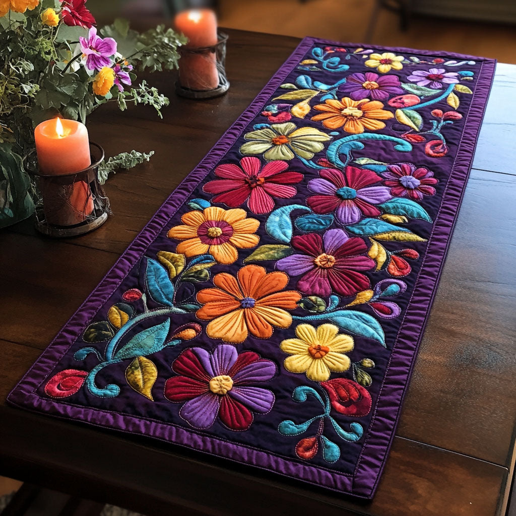 Dreamy Purple Flowers WU0303004CL Quilted Table Runner