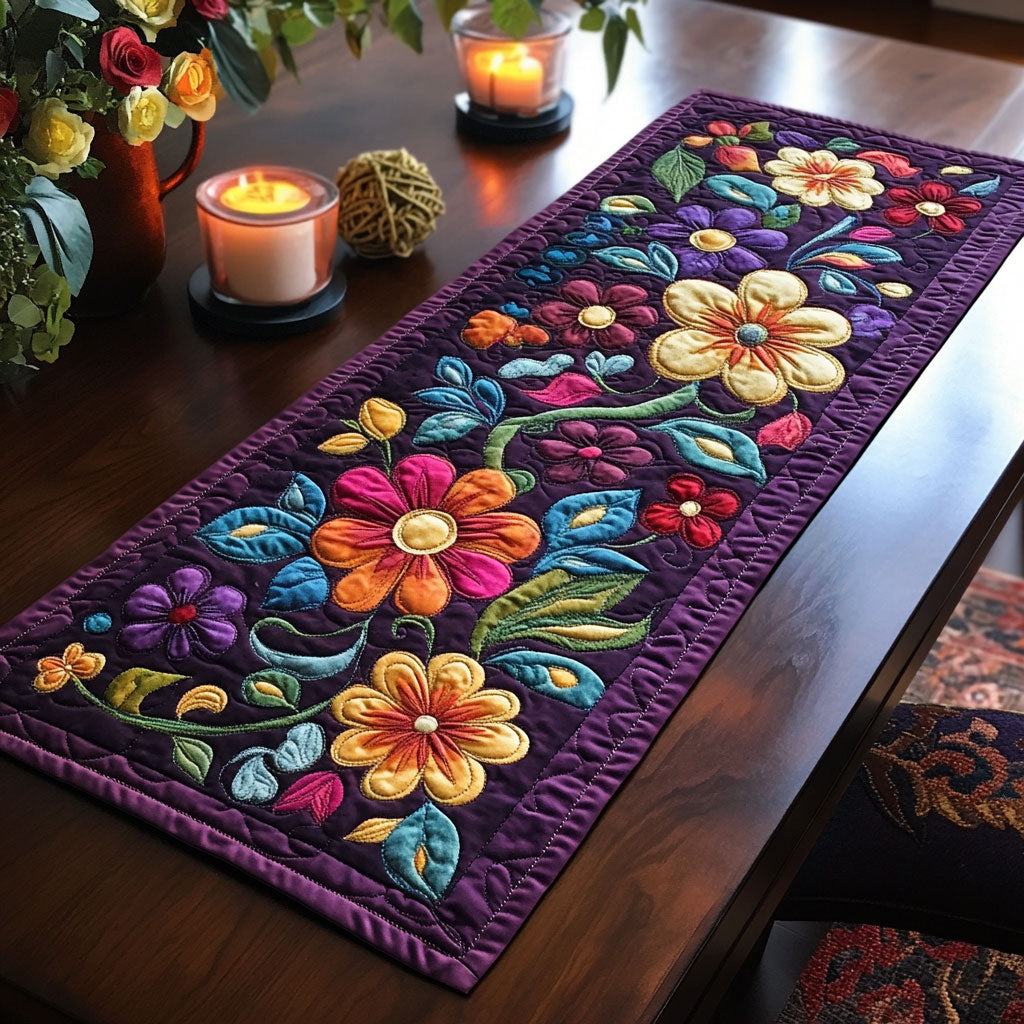 Dreamy Purple Flowers WU0303006CL Quilted Table Runner