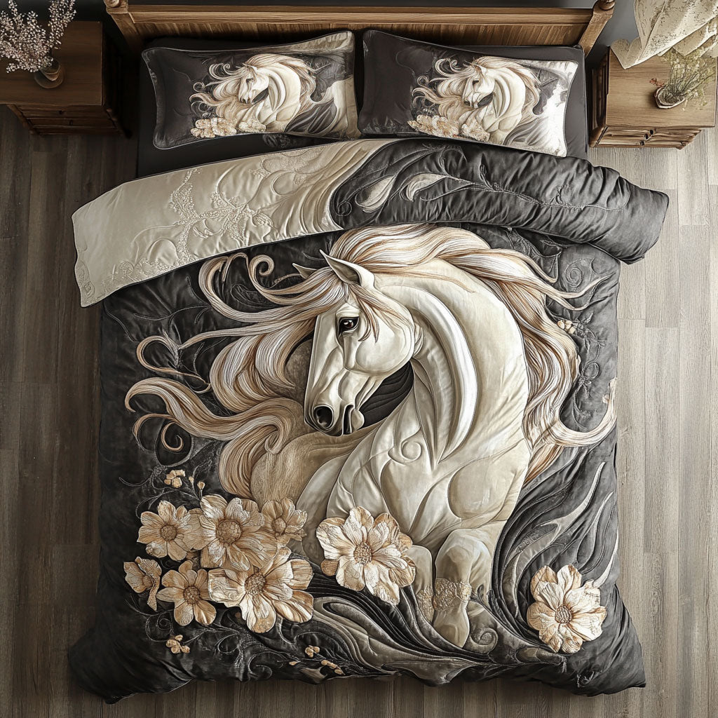 Beautiful Horse In Flower WY1102169CL Duvet Cover Set