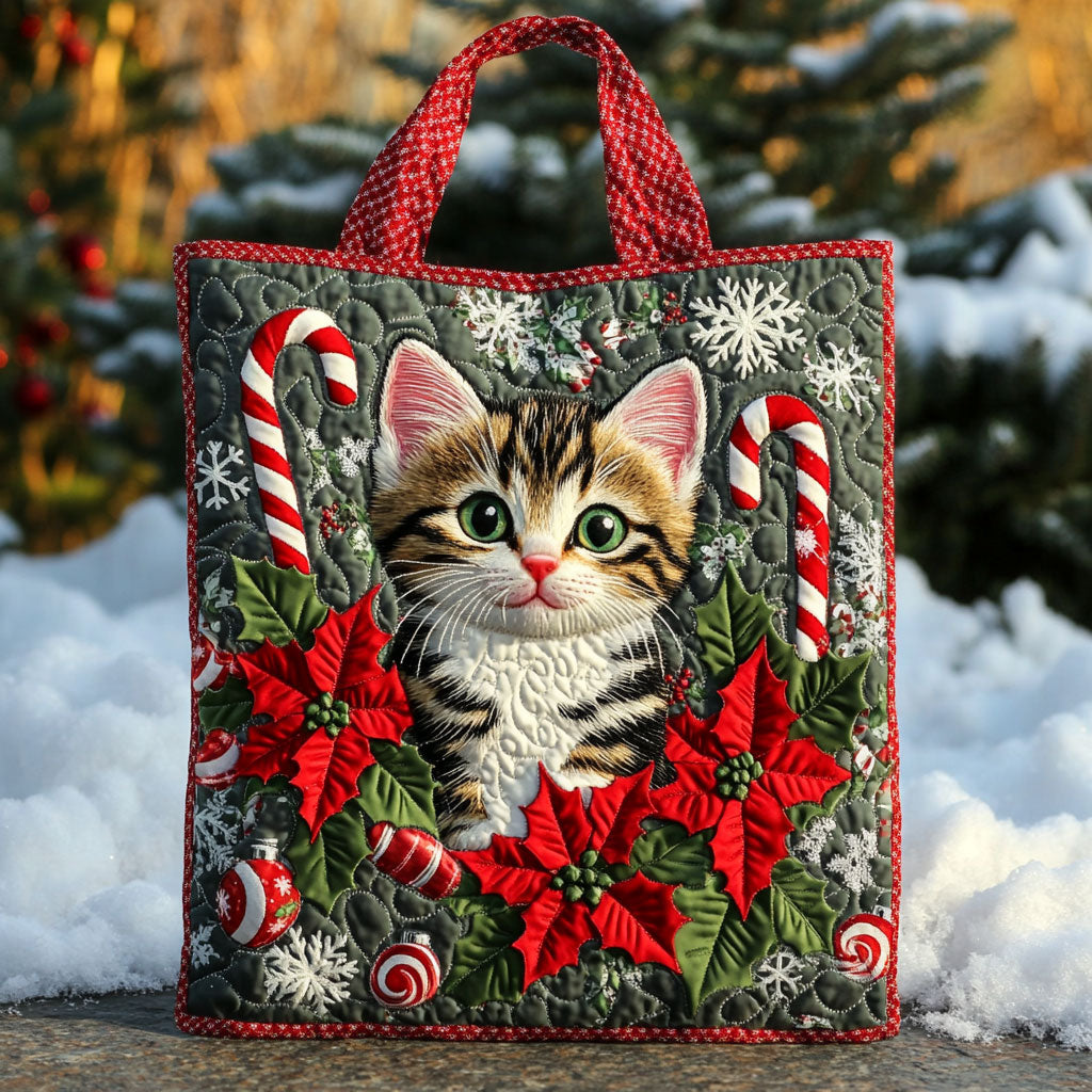 Poinsettia Cat WN2609039CL Quilted Tote Bag