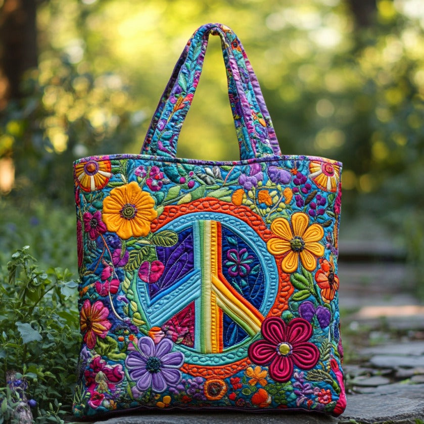Rainbow Peace Sign XR2709003CL Quilted Tote Bag