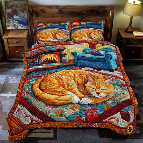 Orange Cat Sleeping WY1612054CL Duvet Cover Set