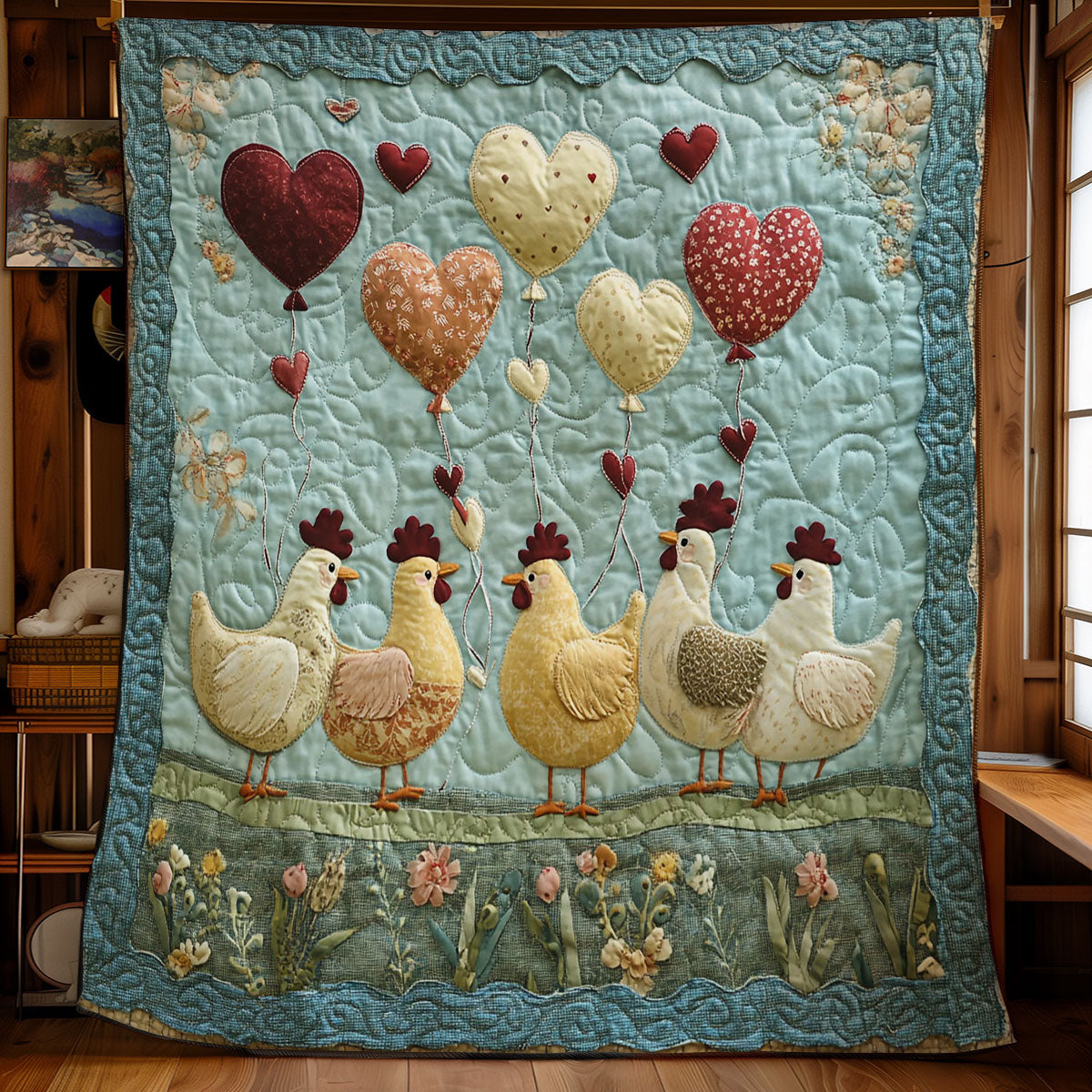 Heart Balloon Chicken WY2201070CL Quilt