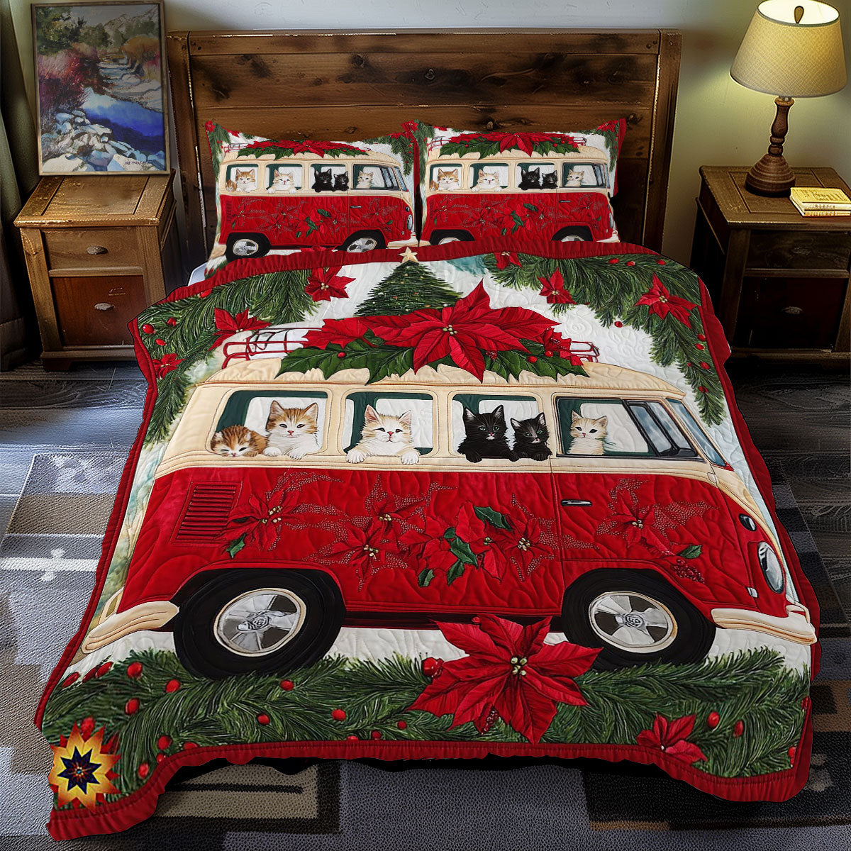 Christmas Van Cat WY09120040CL Duvet Cover Set