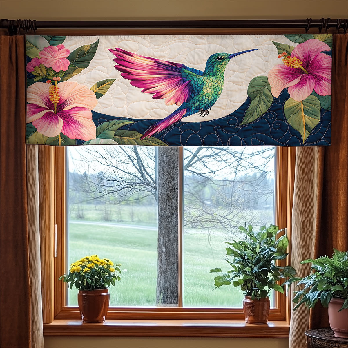 Charming Hummingbird WX0905013CL Quilted Valance
