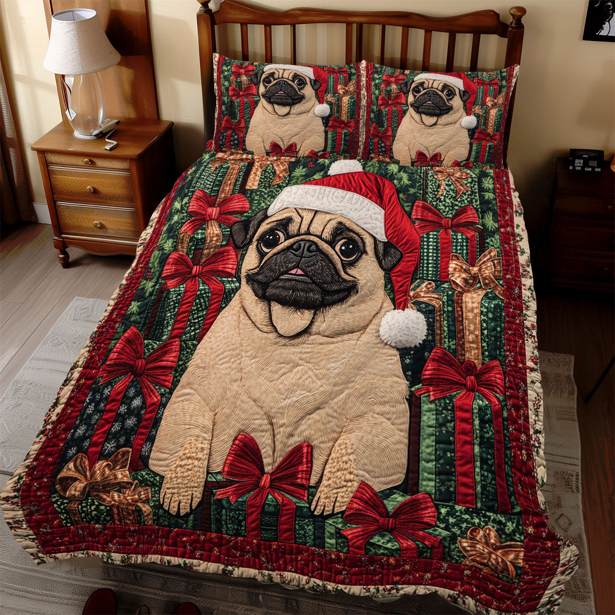 Funny Pug Christmas WX2111066CL Duvet Cover Set