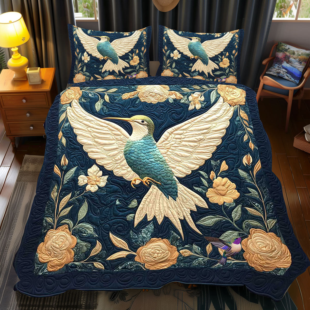 Majestic Teal Hummingbird WP 2111013CL Duvet Cover Set