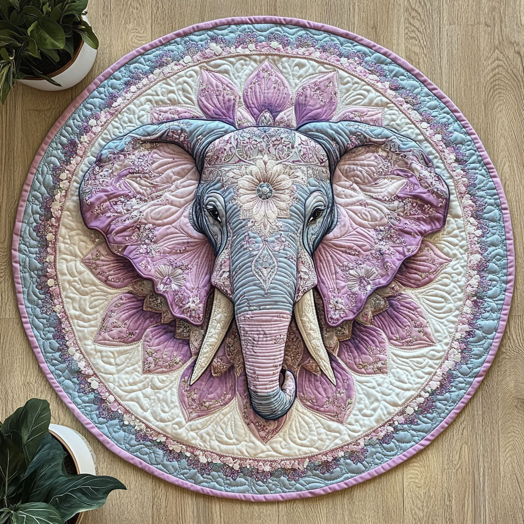 Floral Elephant CW0906023CL Quilted Round Mat