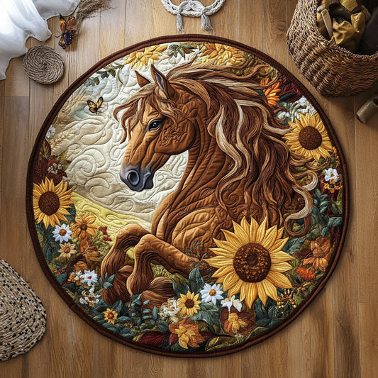 Vintage Garden Of Horse WY1006032CL Quilted Round Mat