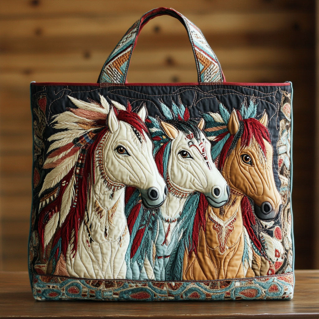 Native Horse Dream CW0801012CL Quilted Tote Bag