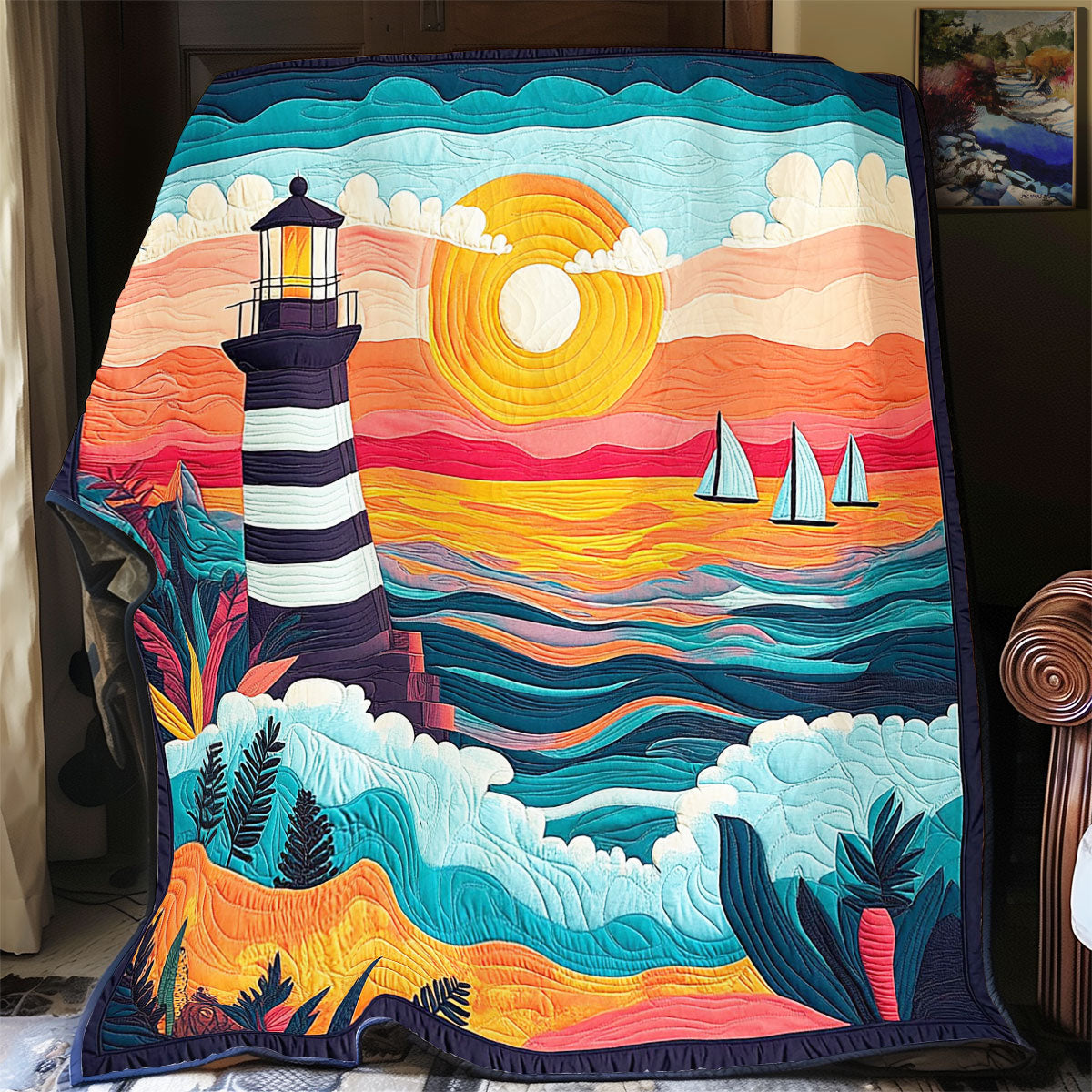 Lighthouse In Sunset WY2003077CL Quilt