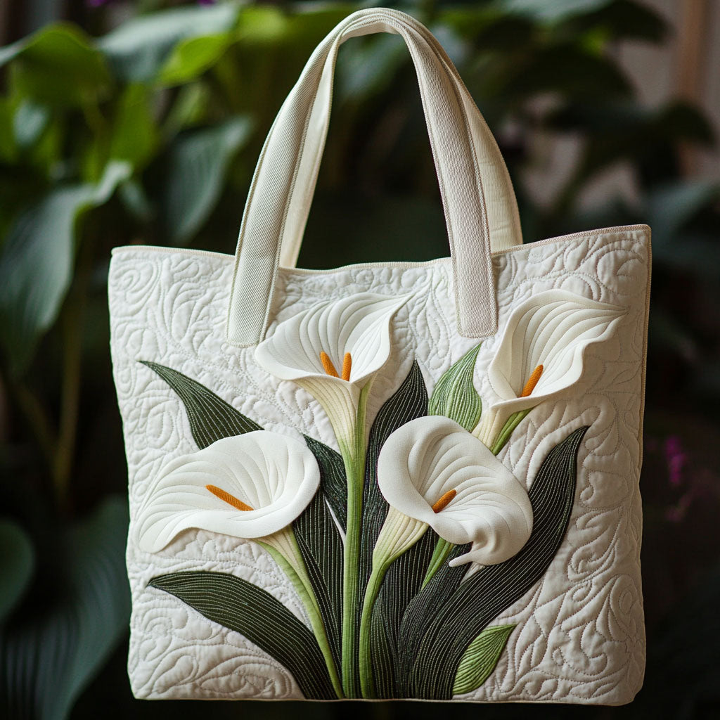 White Calla Lily WN2209093CL Quilted Tote Bag