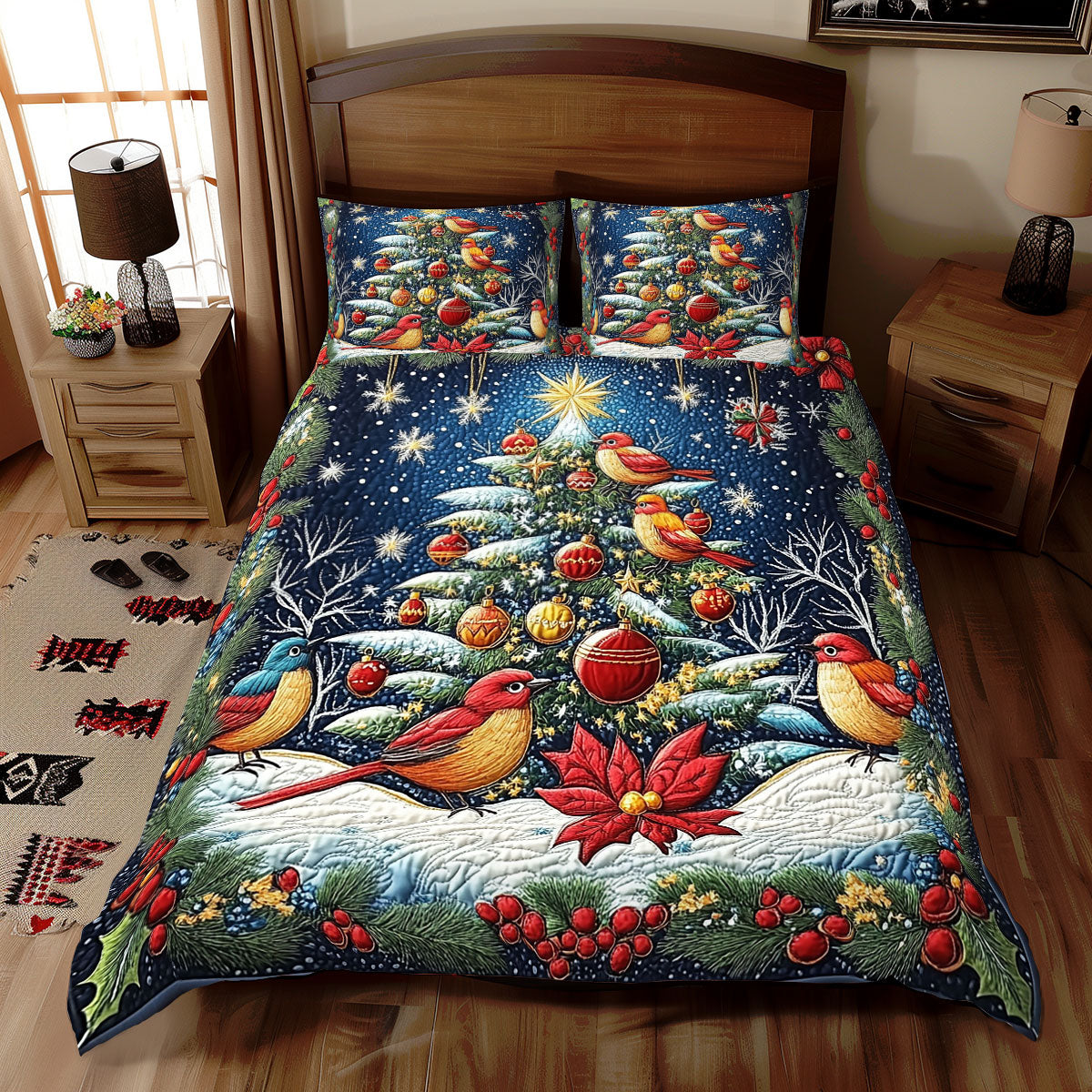 Bird Christmas Colorful WX0312032CL Duvet Cover Set