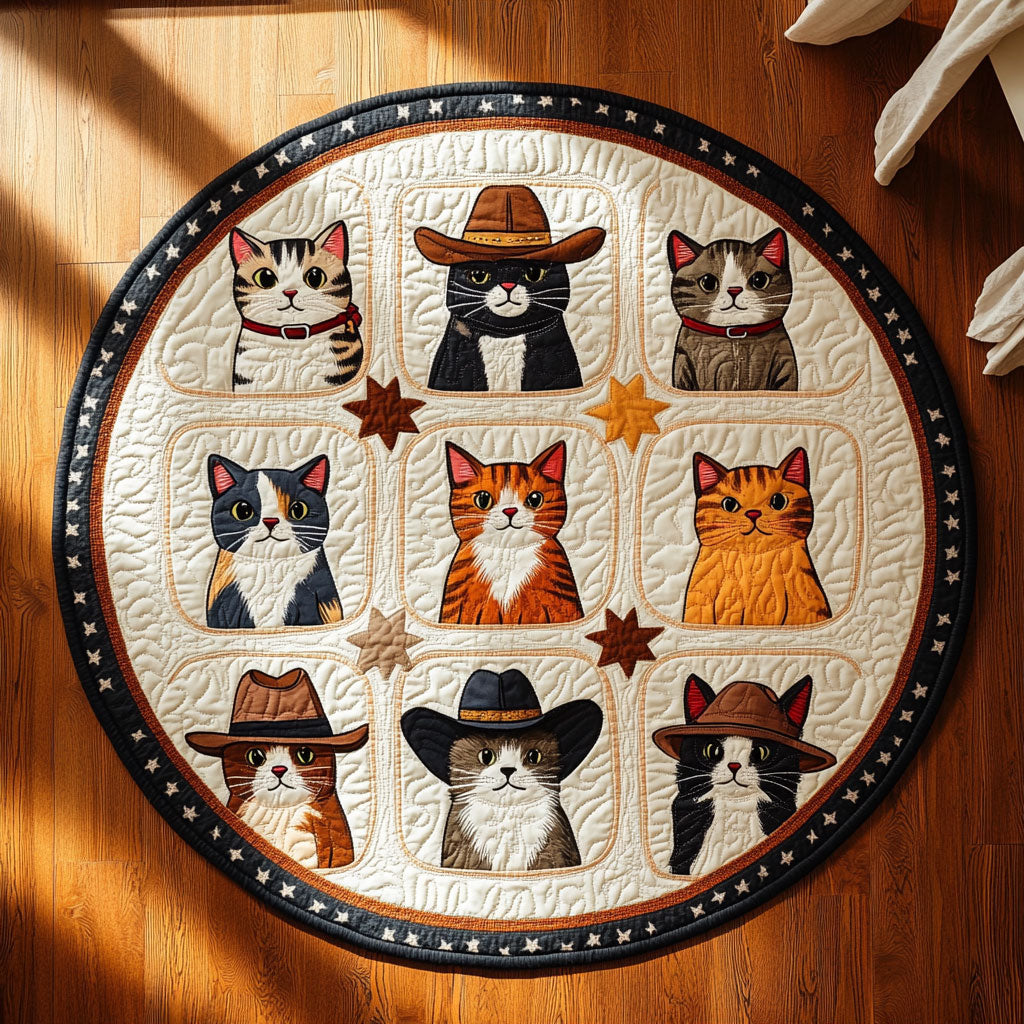 Cowboy Cat Crew WY2008078CL Quilted Round Mat