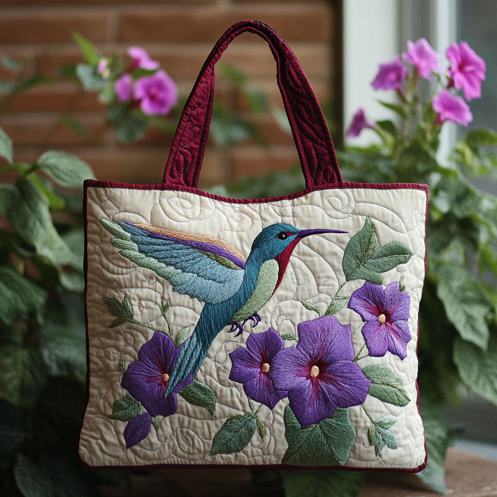 Floral Hummingbird CW0210010CL Quilted Tote Bag