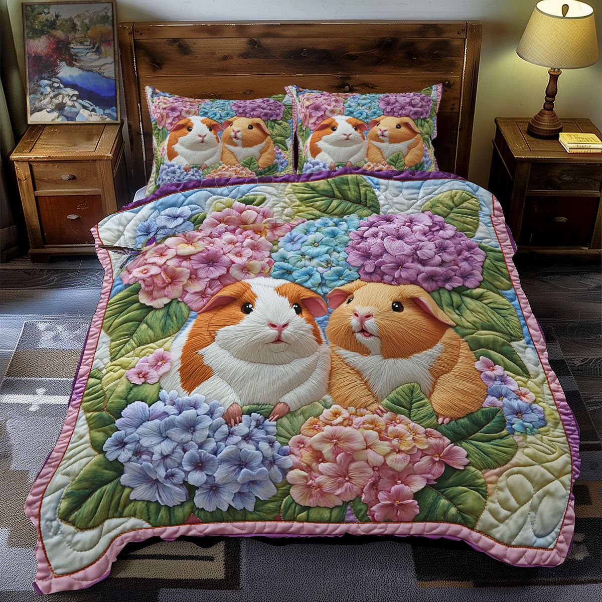 Guinea Pig And Hydrangea WY2412034CL Duvet Cover Set