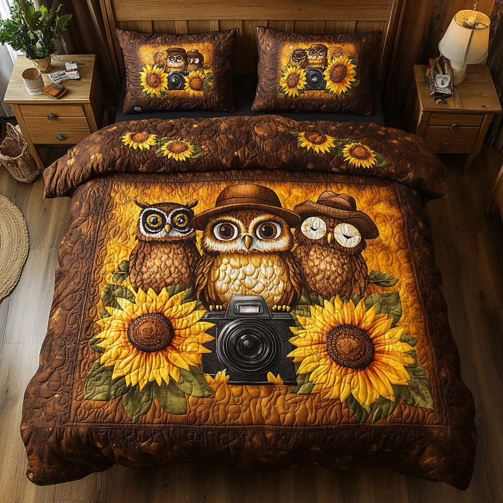 Photographer Owl In Sunflower WY2901092CL Duvet Cover Set