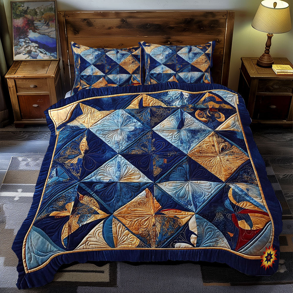 Navy Blue Pathwork WY0712074CL Duvet Cover Set