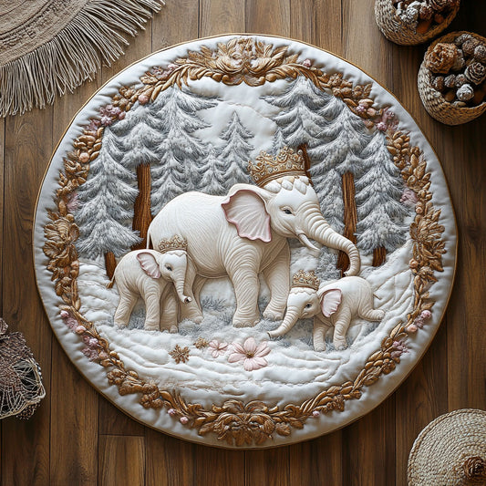 Snow White Elephant Family WY1006023CL Quilted Round Mat