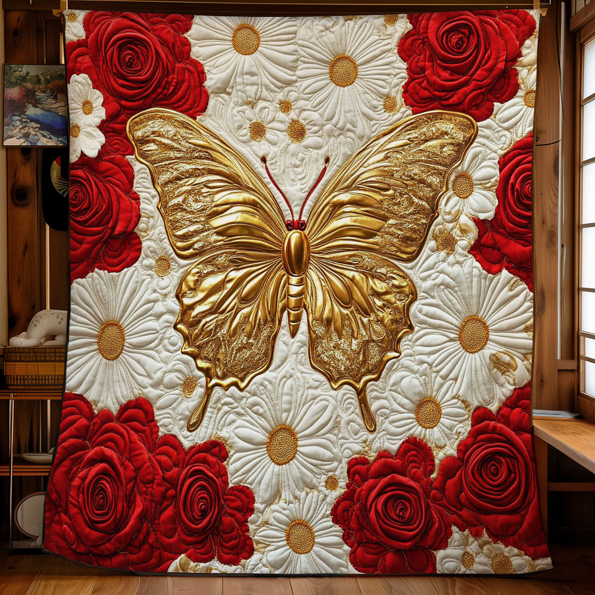 Gold Butterfy Portrait WY0602153CL Quilt