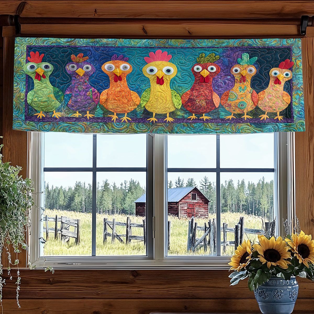 ColorPop Chickens WN1406058CL Quilted Valance