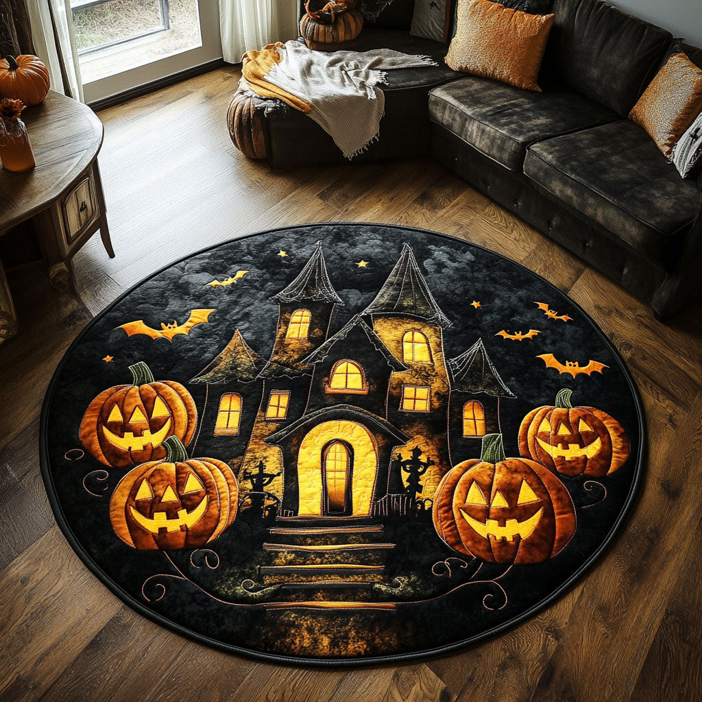 Pumpkin Haunted House CW0609006CL Quilted Round Mat