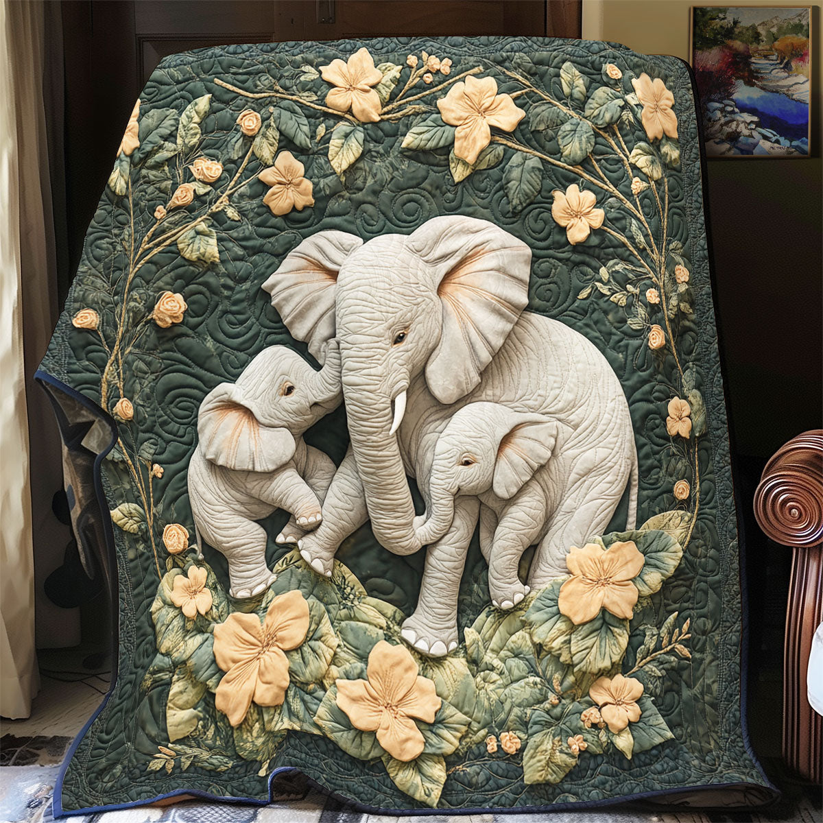 Charming Elephant Family WX1306007CL Quilt