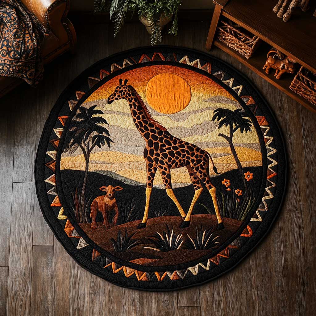 Sunset African Giraffe WN0304039CL Quilted Round Mat