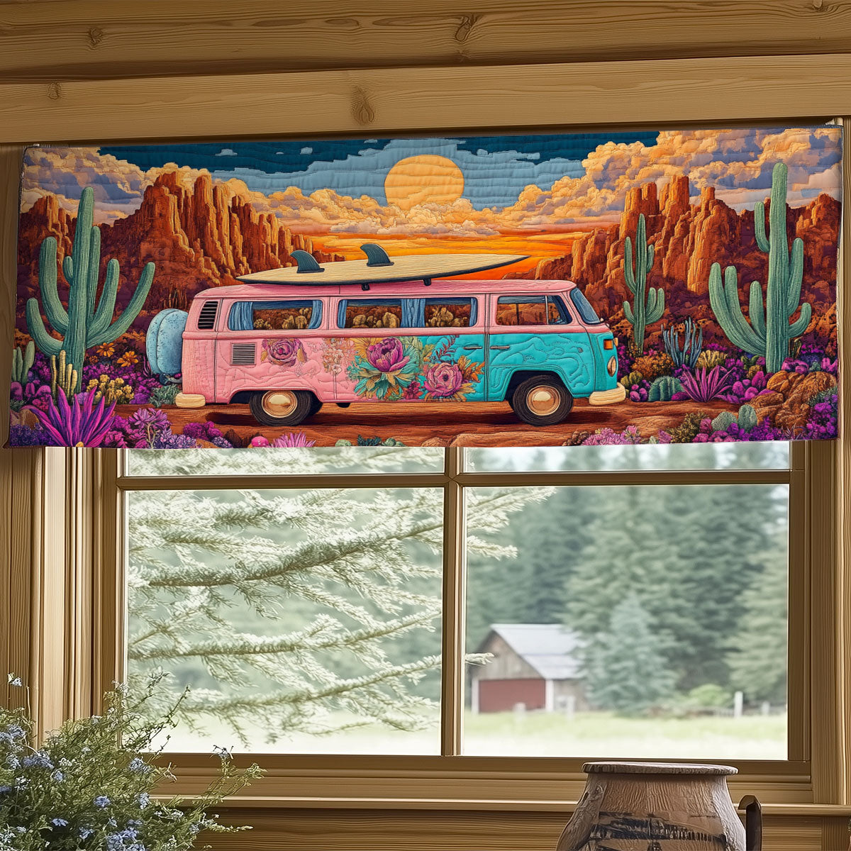 Whimsical Camping Desert WY0406044CL Quilted Valance