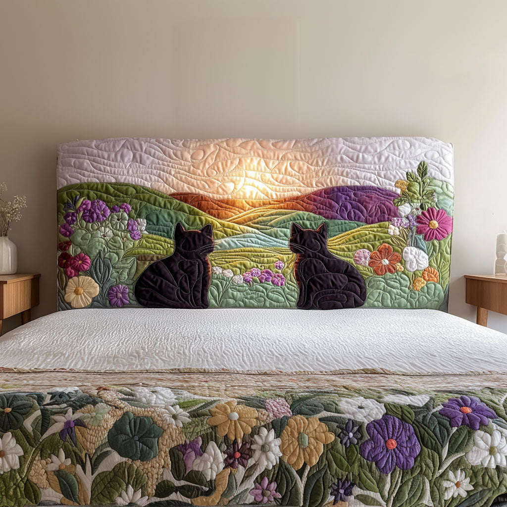 Cats Waiting Dawn QA2412021CL Quilted Headboard Slipcover