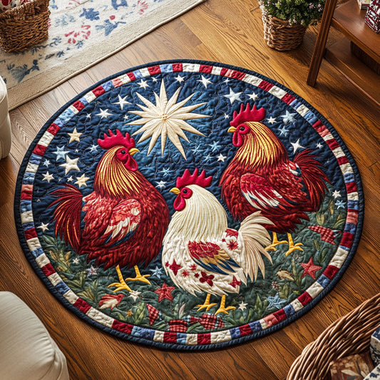 Rooster Flower WX1206035CL Quilted Round Mat