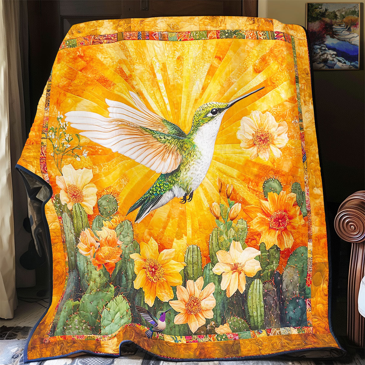 Hummingbird And Cactus Flower WY2512014CL Quilt