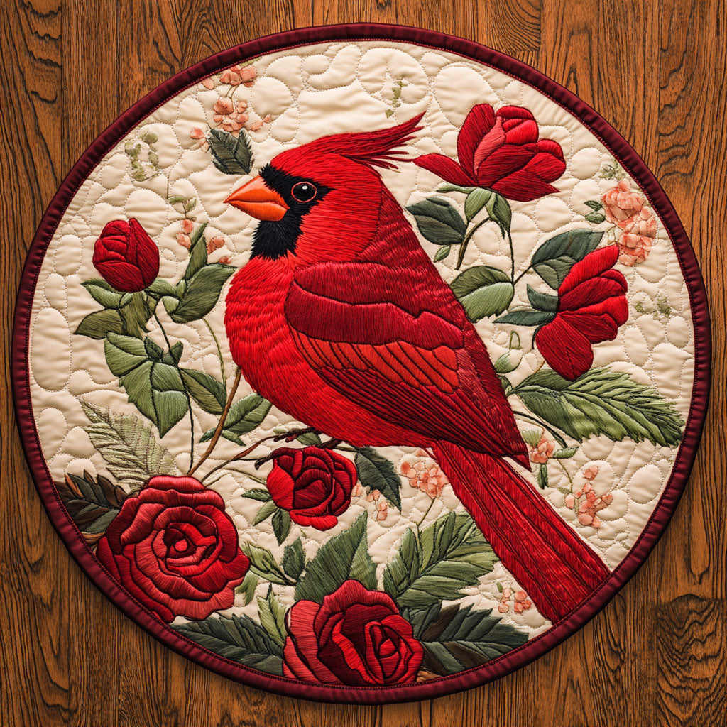 Cardinal and Roses CP1004039CL Quilted Round Mat
