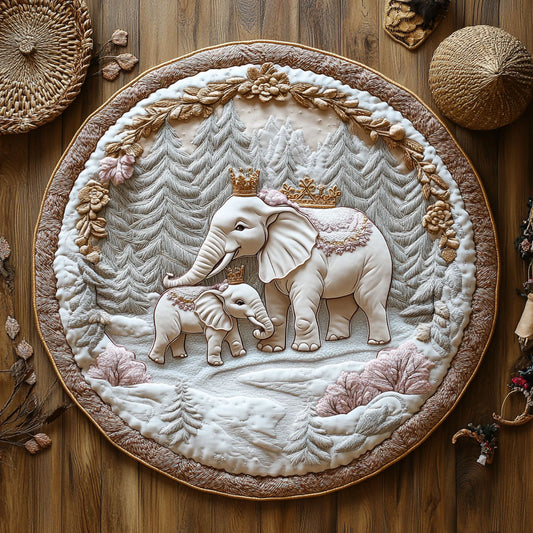 White Elephant In Snow WY1006025CL Quilted Round Mat